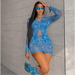 Stylish Blue Two-Piece Set with Accessories